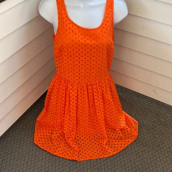 old navy orange eyelet dress Old Navy Dress 2X Orange Linen Blend Midi Smocked Eyelets